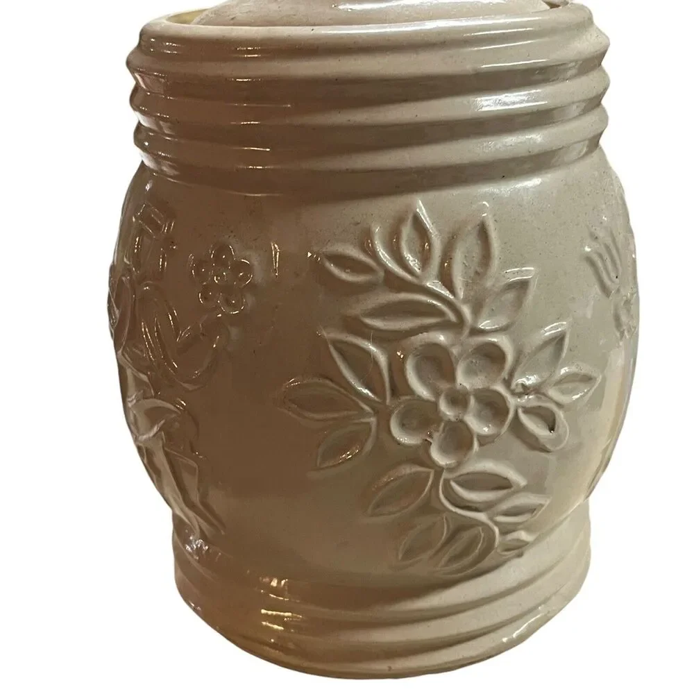 Red Wing Crock Cookie Jar Dancing Peasants Cream Natural Stoneware Vintage 1940s
